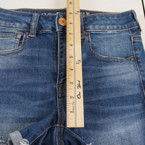 American Eagle Next Level Stretch Hi Rise Shortie Blue Denim Shorts Sz 2 - Picture 4 of 9